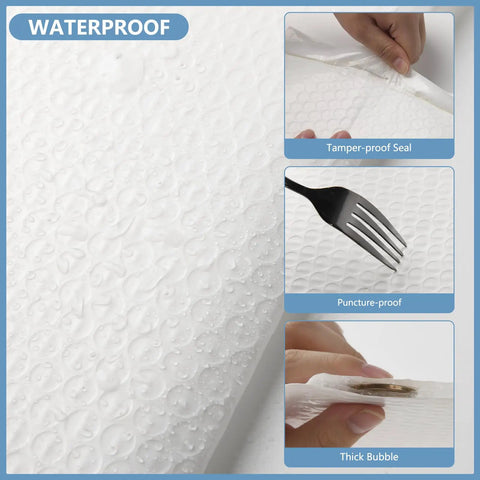 12x15 Inch Bubble Mailers 25 Pack Self Seal Padded Envelopes showing waterproof and puncture-proof features for shipping