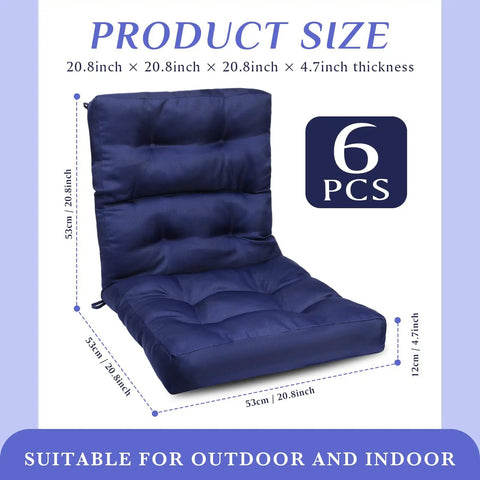 Six Pack Outdoor Patio Chair Cushions 20x40 Inch Waterproof All Weather Thickened Seat Pads For Rocking Deck Garden Furniture Navy Blue