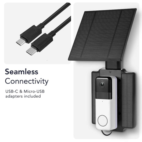 Universal Solar Charger For Ring Battery Doorbell Series And Wyze Wireless Video Doorbell Pro with USB adapters
