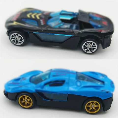 Side view of 10 Pack 1/64 Diecast Car Wheels And Tires Set With Mixed Rubber Tires For Custom 1/64 Models installed on cars