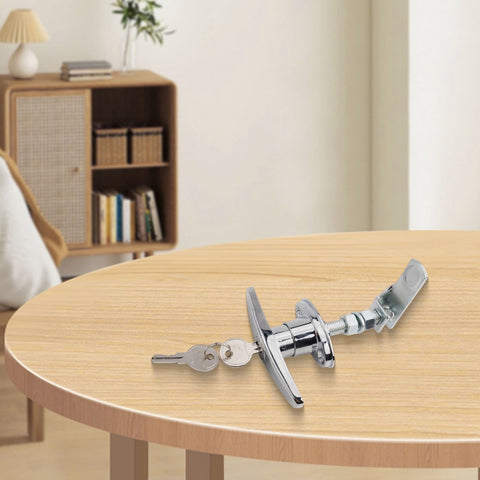 Durable Zinc Alloy T Handle Lock With Keys For Truck Cap Camper Shell And Garage Doors on wooden table