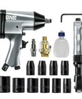 Built Different Heavy Duty 17 Piece Air Tool Kit With 1/2 Inch Pneumatic Impact Wrench Ratchet Set And Torque Wrench Shop Grade Gear smooth power with accessories.