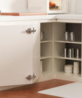 Smooth Operator 135 Degree Lazy Susan Hinges For Corner Cabinets showcasing cabinet doors with concealed hinges and organized interior.