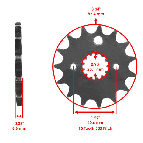Drive Chain And Sprockets Kit For Suzuki VZ800 Marauder 1997 To 2004, 15 tooth front sprocket with dimensions shown