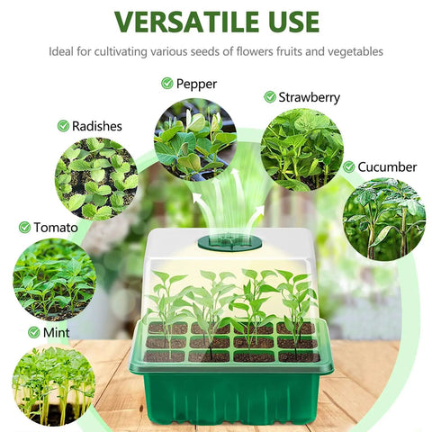 Seed Starter Tray Kit With Grow Lights And Humidity Dome 72 Cell Indoor Garden Germination Trays with plant variety