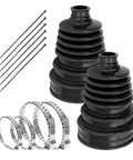 Black silicone CV joint boots with clamps and ties, part of the Two Pack CV Joint Boot Kit All In One With Front Axle Boots Silicone Covers Clamps And Cable Ties Heavy Duty Universal Constant Velocity Joint Boots Dust Cover Replacement Fits Shaft Size 19mm To 24mm.