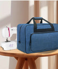 Universal Sewing Machine Carry Case With Thick Padded Handles For Household Models, blue water-resistant fabric bag.