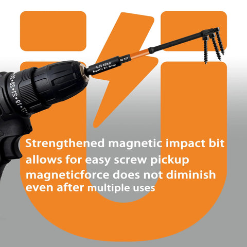 Drill using 4 Inch Long Impact Torx Bit Set, 13-Piece Security Torx Bits for screw pickup, shown with screws attached, S2 alloy steel.