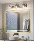Chrome Vanity Light Fixture For Bathroom Three Light Farmhouse Style Over Mirror With Clear Glass Shades Bulbs Not Included Modern Wall Lighting And Easy Install above bathroom mirror