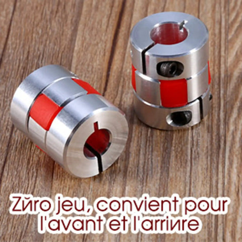 Flexible Plum Shaft Coupling With 8mm And 10mm Bore, High Strength Aluminum, Lubrication Free on wooden background