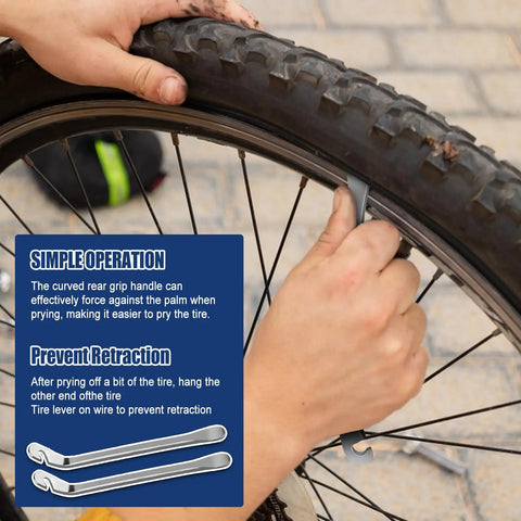 Using tire lever from 12 Piece Bicycle Spoke Tool Set With Tension Meter And Aluminum Alloy Wrenches For Quick Wheel Adjustments