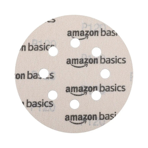 5 Inch 8 Hole Hook And Loop Sanding Disc with Amazon Basics logo, assorted grit for metal, wood, plastic, stone, glass finishing