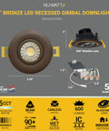 3 Inch Canless LED Recessed Downlight Kit 4 Pack With Gimbal Trim Easy Install Dimmable Five Color Temps 2700K To 5000K