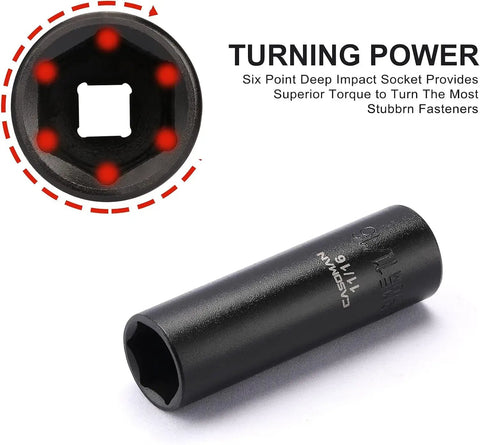 Single socket from Eleven Piece Deep Impact Socket Set With One Half Inch Drive SAE Three Eighths To One Inch Six Point Flank Drive