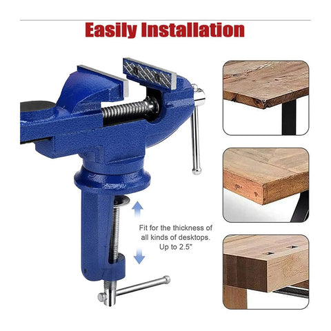 Heavy Duty Universal Bench Vice Machine Vise Clamp For Woodworking And DIY Projects Full Metal Construction with adjustable fit for desks up to 2.5 inches.