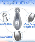 Bullet Fishing Sinkers Weights Set details showing a 3oz sinker with smooth hole, cone design, and clear scale for surf casting.