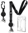 Heavy Duty Retractable Lanyard For ID Badges And Keys With Breakaway Safety, Upgraded Carabiner, Durable Key Ring, Two Card Thumb Slot Badge Holder