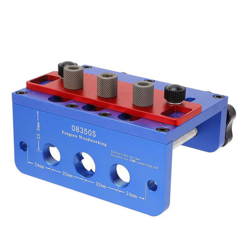 Straight Shooting Wood Dowel Drilling Guide 3 In 1 Jig Kit with heavy duty aluminum positioner for precise drilling.