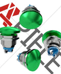 Green 22mm Mushroom Head Push Button Switch Momentary IP65 Waterproof with screw terminal, close-up view