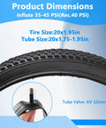 Two Mountain Bike Tires And Tubes Set With 20x1.95 Tire And 32mm Inner Tubes, Folding Replacement, Universal 20x1.75 To 1.95