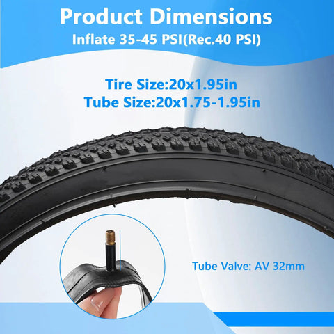 Two Mountain Bike Tires And Tubes Set With 20x1.95 Tire And 32mm Inner Tubes, Folding Replacement, Universal 20x1.75 To 1.95