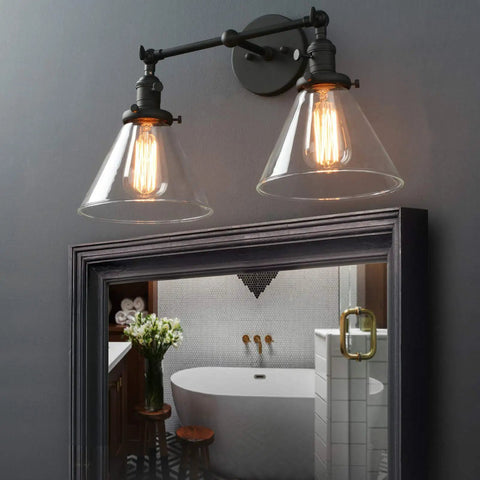 Industrial Black Wall Sconce Lighting Set Two Light Vanity Fixtures over mirror in bathroom, with E26 base, 110-240V