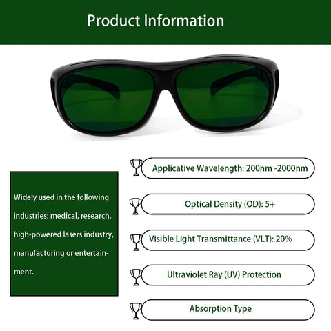 Laser Safety Glasses With Green Absorption Lens For Engravers And Cutters 5 Pack Black Frames Pro Grade Eye Protection