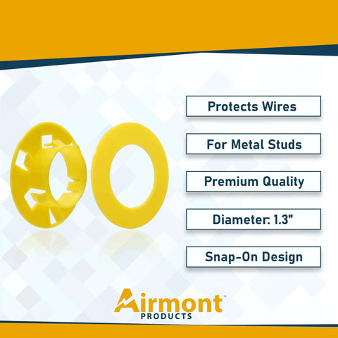 Top Shelf Plastic Stud Grommets For Metal Framing, Slick Wire Routing Protection, Hella Tough Polypropylene Cable Bushings, Rust Proof Electrical Hardware Built Tight For Builders, yellow snap-on grommets 1.3 inch for wire protection