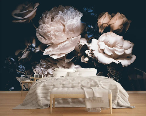 Dark Floral Peony Wallpaper Mural For Living Room Not Peel And Stick Requires Paste Large 161 By 108 Inches Wall Covering