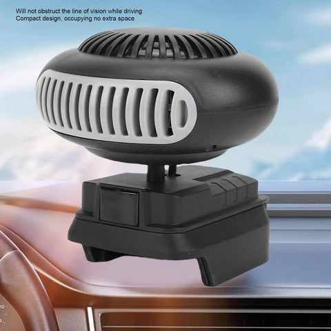Portable 21V Car Heater And Defroster With 170W Rapid Warm Up Fan, compact design on dashboard for quick heating.