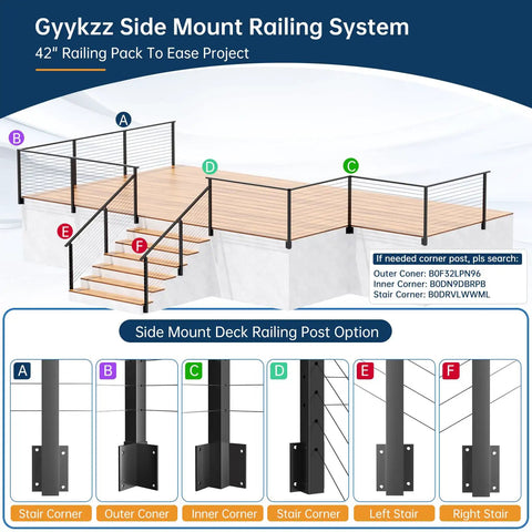 Slick Black Swageless Cable Railing Kit For Decks And Patios T316 Stainless Steel Side Mount Level Posts shown with deck configuration.