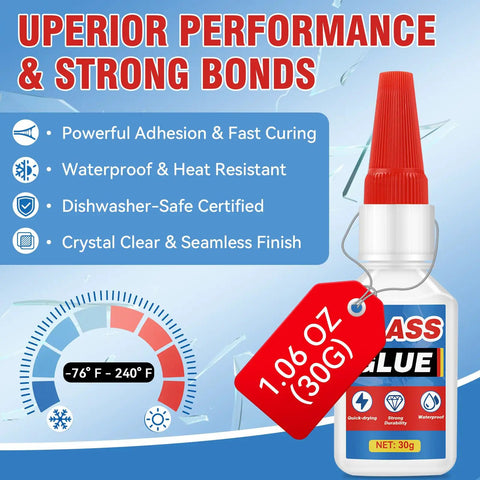 Ultra Strong Glass Glue For Mirrors Jewelry And Diy Art 30g Clear Adhesive With Fast Cure Bond That Sticks Without Clamps Bottle