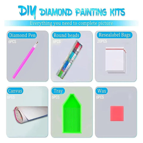 Six Pack Landscape Abstract 5D Diamond Painting Kits For Adults Beginners DIY Home Wall Decor Gift Set with tools and accessories