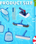 Pro Pool Cleaning Kit With Aluminum Adjustable Pole, 3 Skimmer Nets And 3 Rotating Brushes For Above Ground Pools, size chart