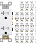 Heavy Duty 20 Amp Tamper Resistant Decorator Outlet Nema 5-20R Residential Receptacle With Self Grounding Terminal, 20 pack of white wall sockets.