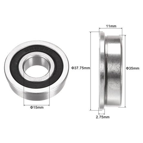 Flanged Ball Bearing F6202 2RS 15x35x11mm Double Sealed Chrome Steel Bearings Pack Of 2, High Load Capacity And Low Noise, ABEC1 Precision, Durable GCr15 Races, Ideal For Small Motors, DIY Projects, Conveyors, And Machinery, flanged bearing with 15mm bore and 11mm width