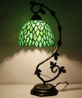 Green Tiffany Style Stained Glass Desk Lamp With Wisteria Pattern, 21 Inch Tall Table Light, Metal Leaf Base In Bronze Finish