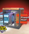Kick Chilly To The Curb With This Compact Ceramic Space Heater, shows airflow with cold air in and powerful heat out.