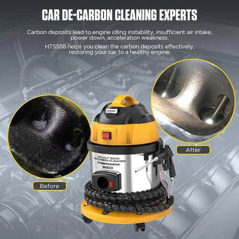 Engine Intake Pipe And Valvetronic Cleaner Kit With Walnut Powder For Carbon Deposit Busting, Fuel System Cleaning Machine To Boost Auto Engine Power And Smooth Performance showing before and after intake ports
