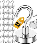 Heavy Duty Magnetic Hooks For Hanging Cubicle Accessories And More, 30 Lb Capacity, N52 Strength Magnets, 28 Pack Silver