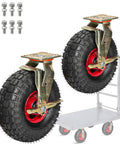 Heavy Duty Caster Wheels For Furniture And Carts With Top Plate Swivel And Pneumatic Rubber Tires Beefy 770 Lbs Load Capacity Per Set Brakes Included