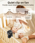 Clip On Battery Operated Mini Desk Fan With Digital Display cooling a baby in a crib