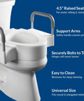 Bolt On Four And A Half Inch Raised Toilet Seat With Sturdy Support Handles No Wobble Hinges That Stay Tight Fits Round Elongated Toilets
