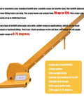 Badass Job Site Beast 6600lb Forklift Mobile Crane With 12ft Telescopic Jib Boom and steel hook, yellow telescopic arm for industrial lifting.