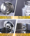 Built Tough 304 Stainless Steel Food Storage Hopper With Spigot And Airtight Lid For Staying Fresh Rice Flour Sugar Grains Coffee Beans 16 9 Gallon Capacity featuring seamless welding and easy-carry handle.