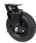 Premium No Sweat 8 Inch Pneumatic Rubber Caster With Side Brake for heavy duty luggage carts and furniture movers.