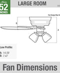 Diagram of 52 Inch Indoor Ceiling Fan With LED Lights For Cozy Bedroom Living Room Or Kitchen Low Profile Flush Mount