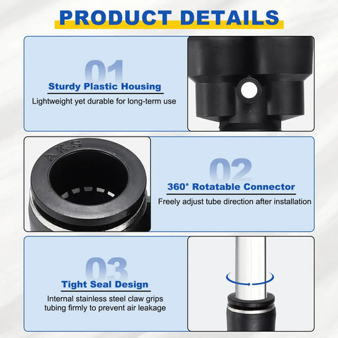 3 Way Y Push To Connect Pneumatic Fittings Black Plastic 8mm Tube To Tube Quick Lock Connectors Product Details