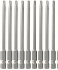 Premium S2 Alloy Steel T20 Torx Screwdriver Bits 100Mm Length 10 Pack lined up, chrome finish for automotive repairs.