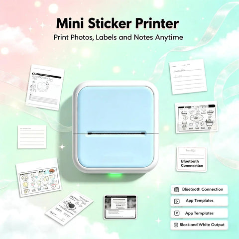 Portable Bluetooth Mini Label Maker Featuring No Sweat Inkless Thermal Printing For Crisp Photos And Totally Effortless Home Organization Sticker Sheets with printed labels.